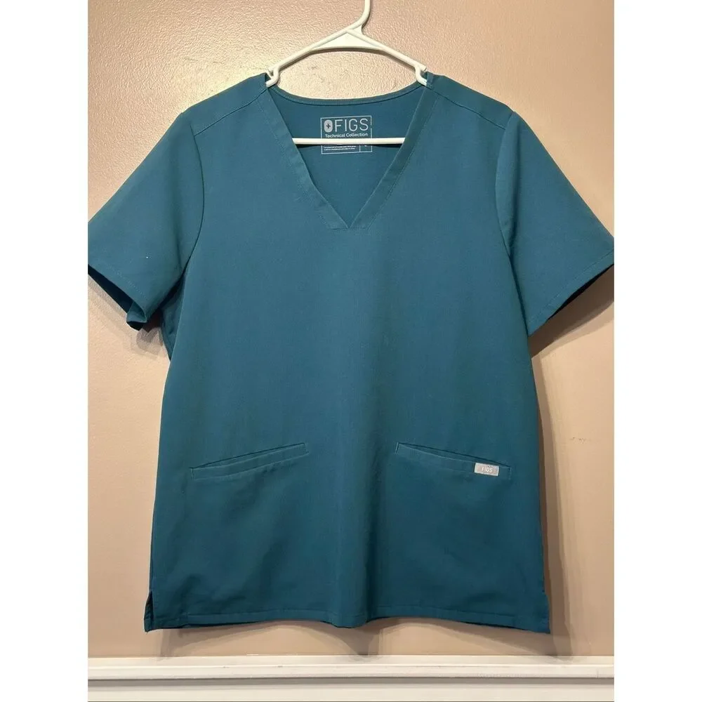 FIGS Limited Edition Casma 3 Pocket Caribbean Blue Medical Scrub Top Women's L - Picture 2 of 11